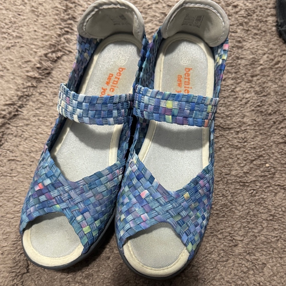 bernie mev. Blue Woven Platform Mary Jane Sandals